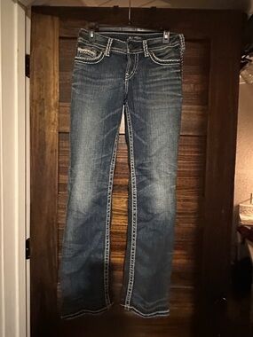 Silver Jeans Women's Dark Blue Bootcut Jeans with Contrast Stitching